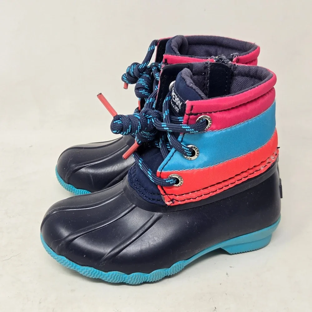 Sperry Toddler Saltwater Duck Boots Navy Pink Blue STL166417 Size 6M